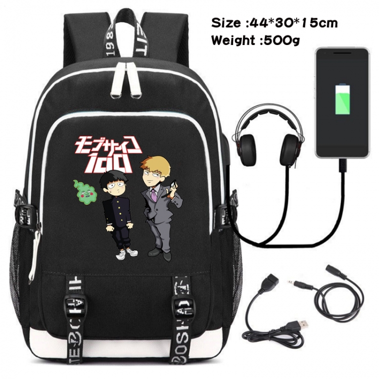 Mob Psycho 100 Canvas Double Shoulder White Zipper Data Backpack Waterproof School Bag 44X30X15CM 500G