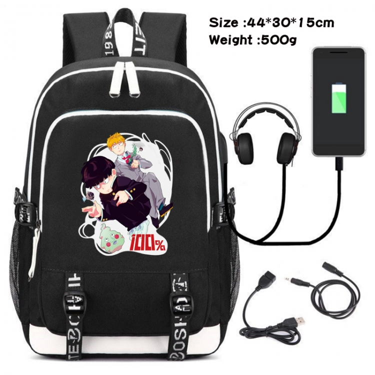 Mob Psycho 100 Canvas Double Shoulder White Zipper Data Backpack Waterproof School Bag 44X30X15CM 500G