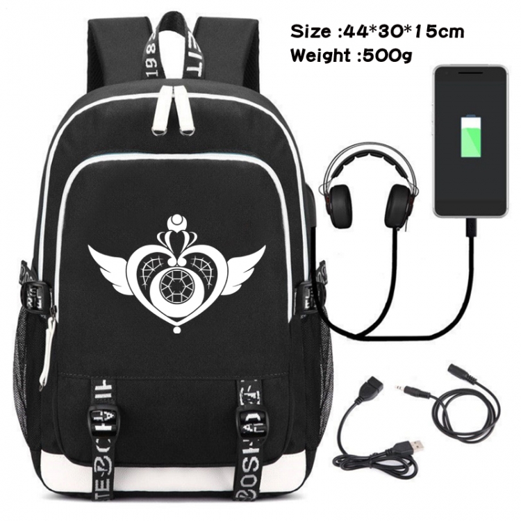 sailormoon Canvas Double Shoulder White Zipper Data Backpack Waterproof School Bag 44X30X15CM 500G