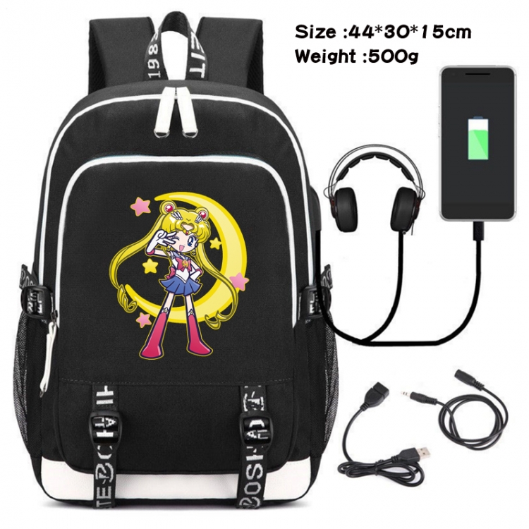 sailormoon Canvas Double Shoulder White Zipper Data Backpack Waterproof School Bag 44X30X15CM 500G