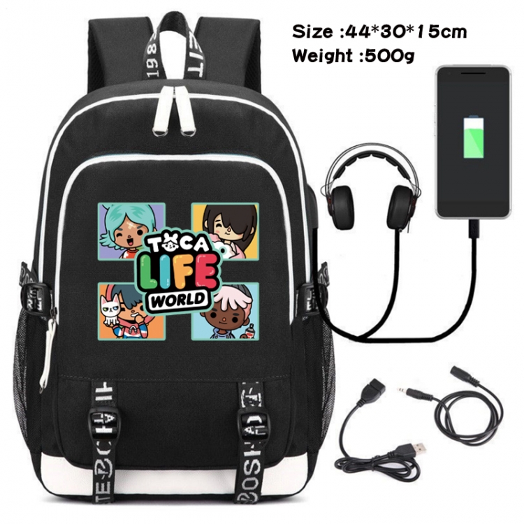 toca life world  Canvas Double Shoulder White Zipper Data Backpack Waterproof School Bag 44X30X15CM 500G