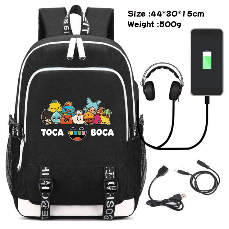 toca life world  Canvas Double Shoulder White Zipper Data Backpack Waterproof School Bag 44X30X15CM 500G