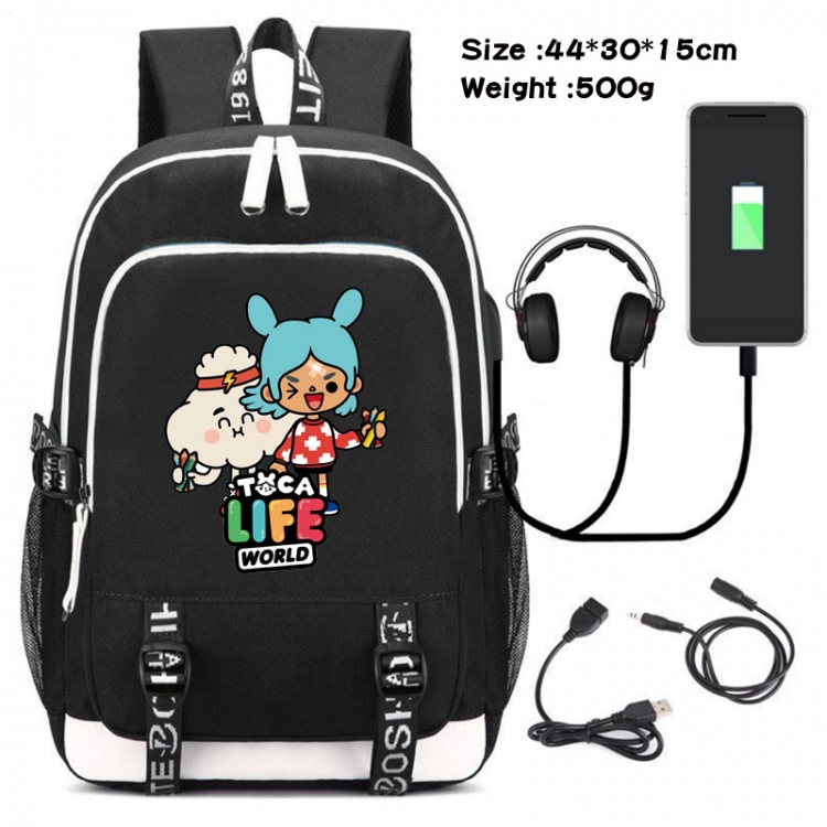 toca life world  Canvas Double Shoulder White Zipper Data Backpack Waterproof School Bag 44X30X15CM 500G