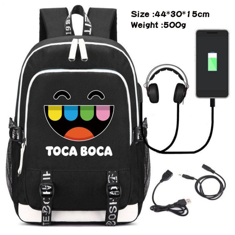 toca life world  Canvas Double Shoulder White Zipper Data Backpack Waterproof School Bag 44X30X15CM 500G