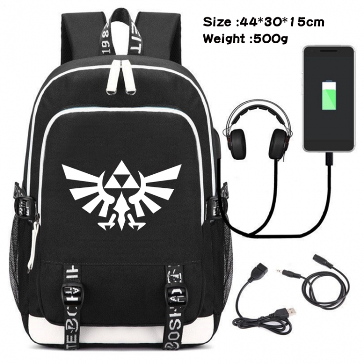 The Legend of Zelda  Canvas Double Shoulder White Zipper Data Backpack Waterproof School Bag 44X30X15CM 500G