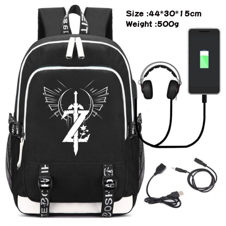 The Legend of Zelda  Canvas Double Shoulder White Zipper Data Backpack Waterproof School Bag 44X30X15CM 500G