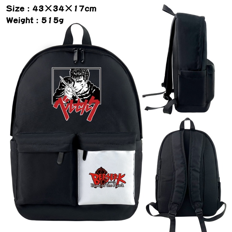 BERSERK Anime Black and White Classic Waterproof Canvas Backpack 43X34X17CM