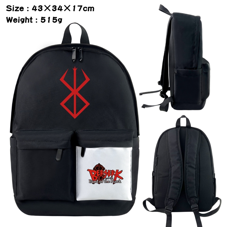 BERSERK Anime Black and White Classic Waterproof Canvas Backpack 43X34X17CM