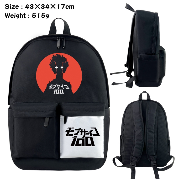 Mob Psycho 100 Anime Black and White Classic Waterproof Canvas Backpack 43X34X17CM