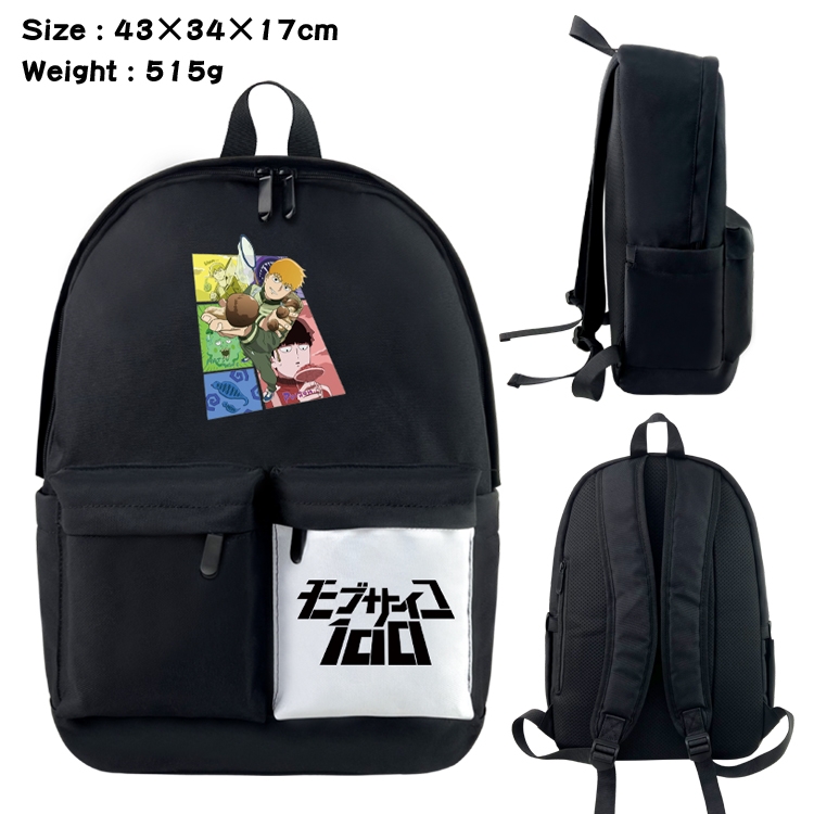 Mob Psycho 100 Anime Black and White Classic Waterproof Canvas Backpack 43X34X17CM