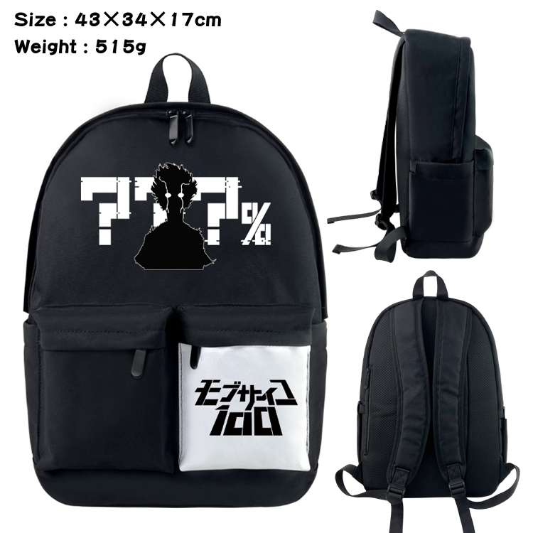 Mob Psycho 100 Anime Black and White Classic Waterproof Canvas Backpack 43X34X17CM