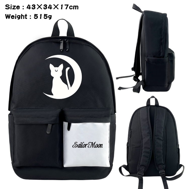 sailormoon Anime Black and White Classic Waterproof Canvas Backpack 43X34X17CM