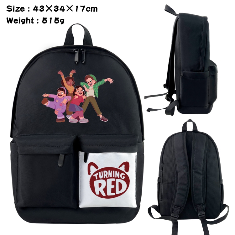 Turning Red Anime Black and White Classic Waterproof Canvas Backpack 43X34X17CM