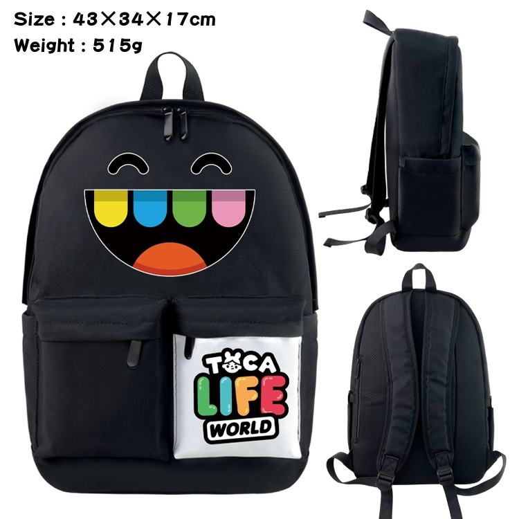 toca life world Anime Black and White Classic Waterproof Canvas Backpack 43X34X17CM