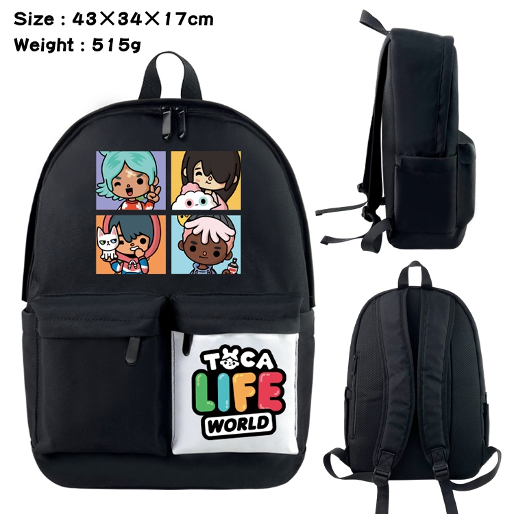 toca life world Anime Black and White Classic Waterproof Canvas Backpack 43X34X17CM