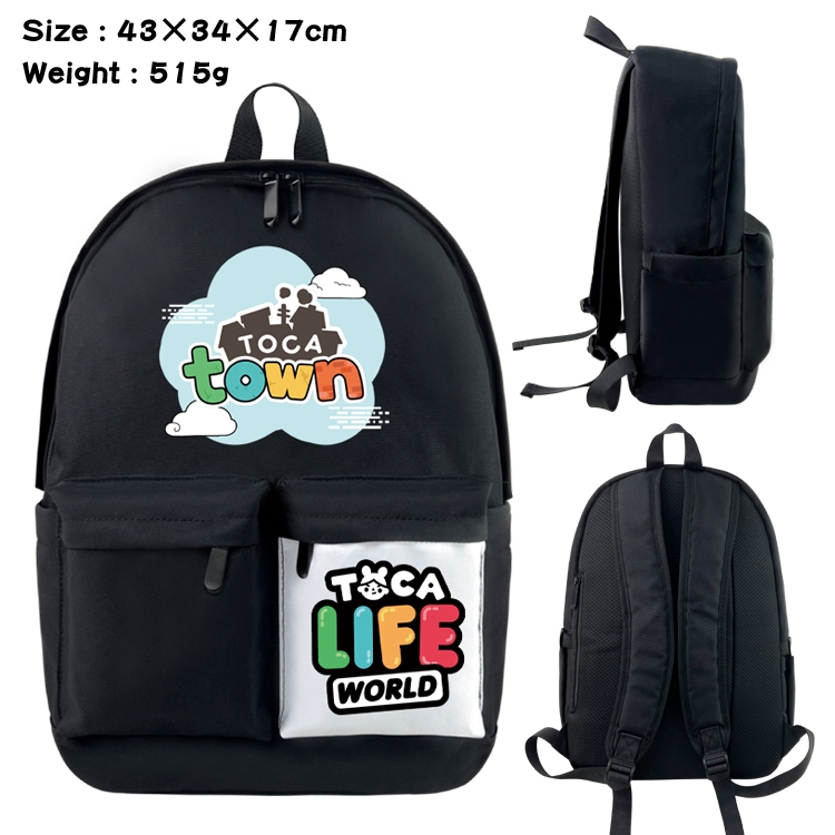 toca life world Anime Black and White Classic Waterproof Canvas Backpack 43X34X17CM