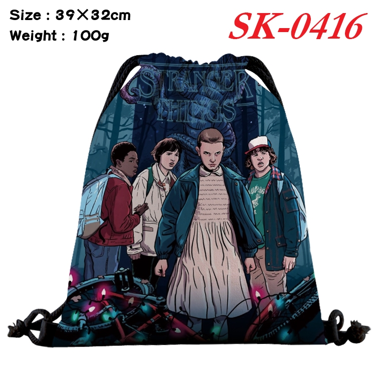 Stranger Things cartoon Waterproof Nylon Full Color Drawstring Pocket 39x32cm  SK-0416