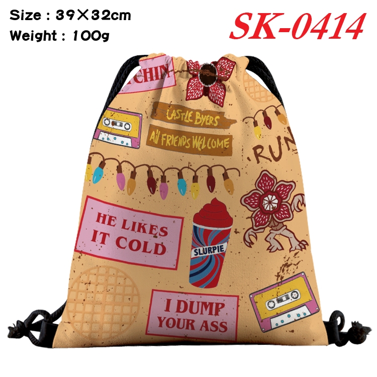 Stranger Things cartoon Waterproof Nylon Full Color Drawstring Pocket 39x32cm SK-0414