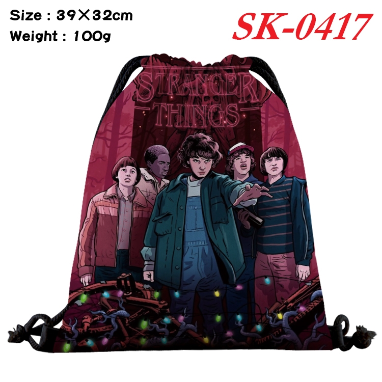 Stranger Things cartoon Waterproof Nylon Full Color Drawstring Pocket 39x32cm  SK-0417