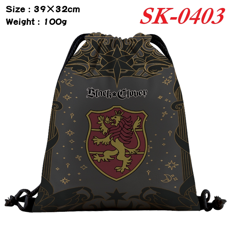 black clover cartoon Waterproof Nylon Full Color Drawstring Pocket 39x32cm  SK-0403