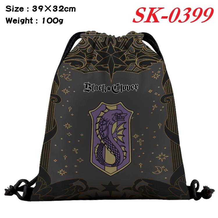 black clover cartoon Waterproof Nylon Full Color Drawstring Pocket 39x32cm  SK-0399