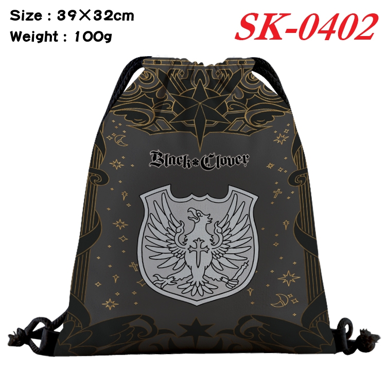 black clover cartoon Waterproof Nylon Full Color Drawstring Pocket 39x32cm  SK-0402