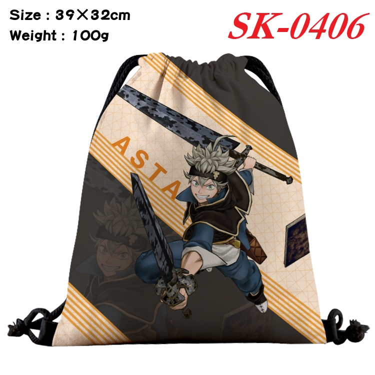 black clover cartoon Waterproof Nylon Full Color Drawstring Pocket 39x32cm  SK-0406