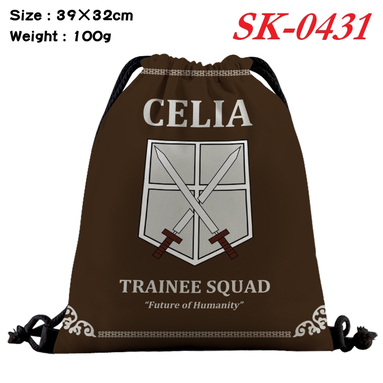 Shingeki no Kyojin cartoon Waterproof Nylon Full Color Drawstring Pocket 39x32cm SK-0431