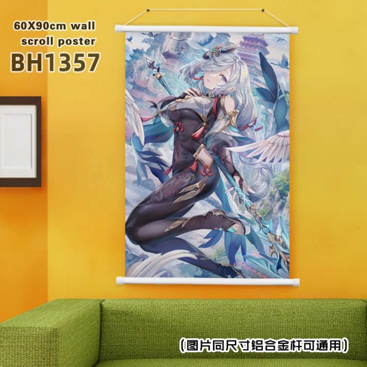 Genshin Impact Anime White Plastic rod Cloth painting Wall Scroll 60X90CM  BH1357