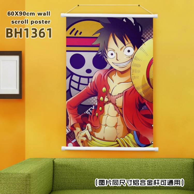 One Piece Anime White Plastic rod Cloth painting Wall Scroll 60X90CM BH1361