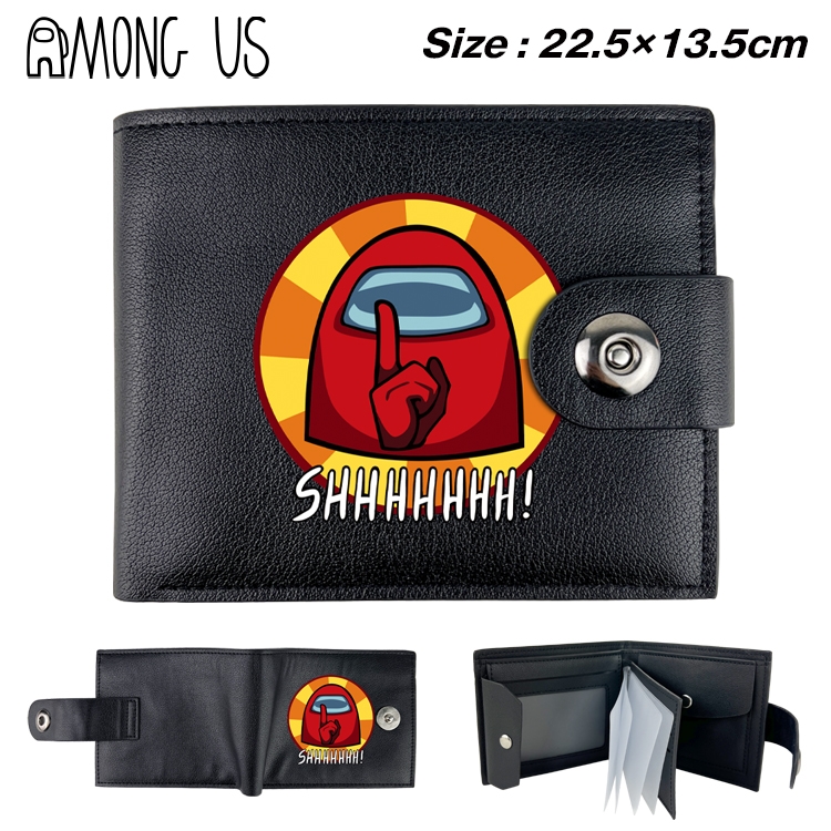 Among us Game Black Leather Magnetic Buckle Two Fold Card Holder Wallet 22.5X13.5CM