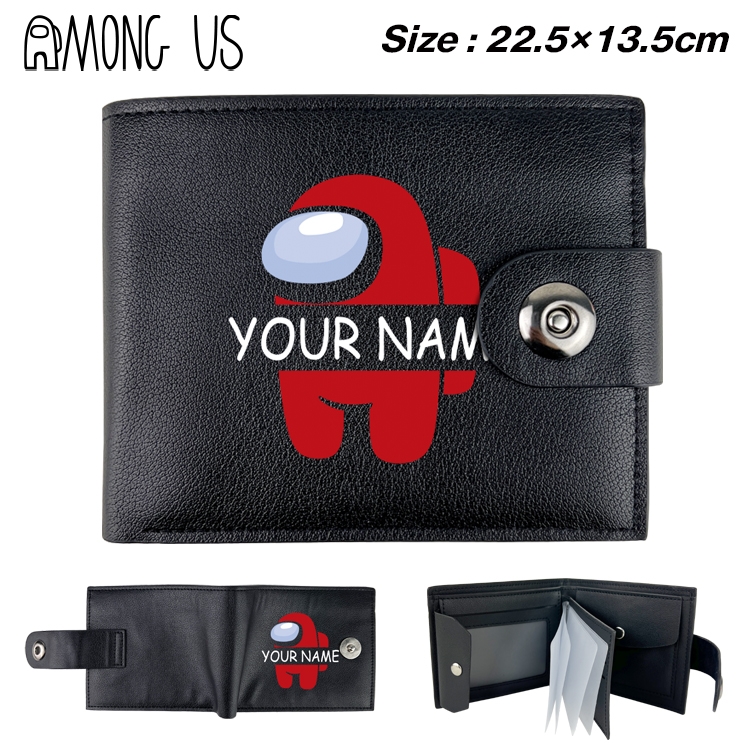 Among us Game Black Leather Magnetic Buckle Two Fold Card Holder Wallet 22.5X13.5CM