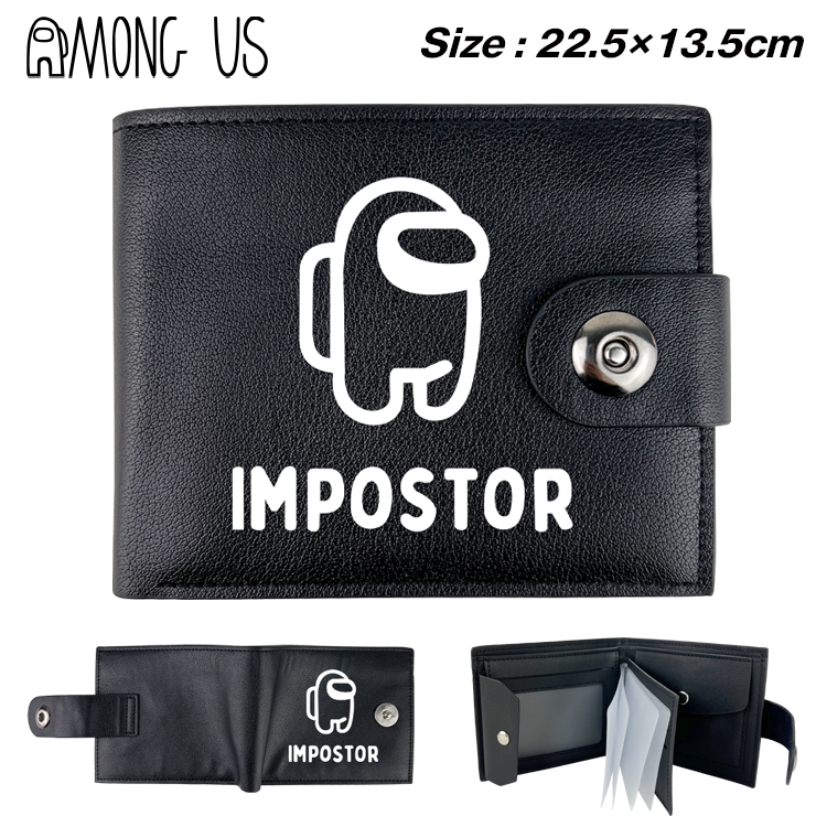 Among us Game Black Leather Magnetic Buckle Two Fold Card Holder Wallet 22.5X13.5CM
