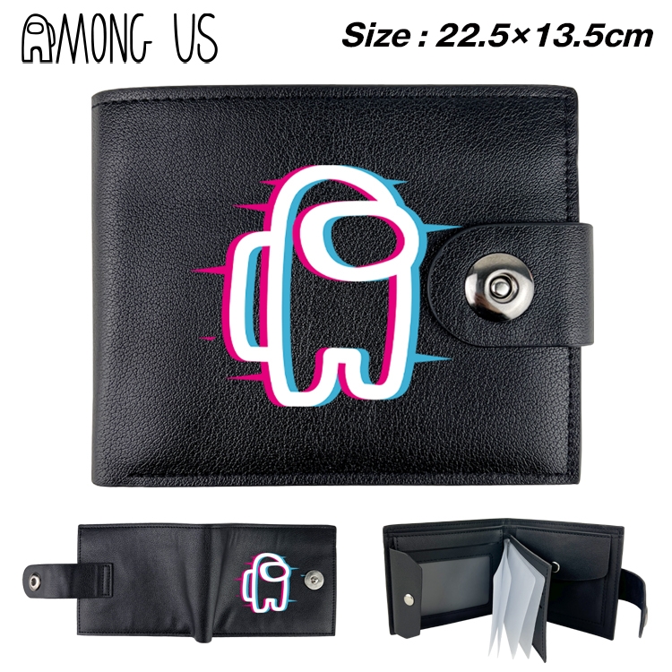 Among us Game Black Leather Magnetic Buckle Two Fold Card Holder Wallet 22.5X13.5CM