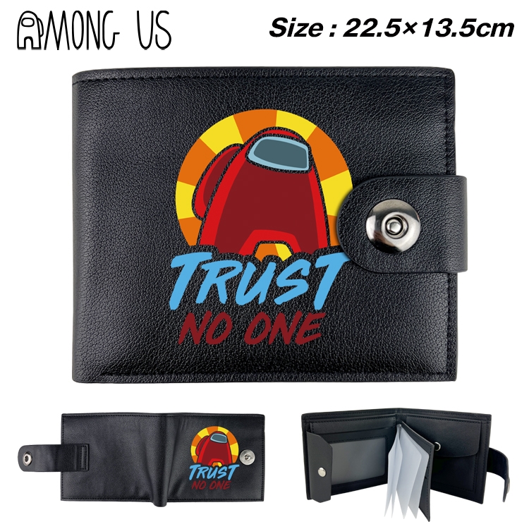 Among us Game Black Leather Magnetic Buckle Two Fold Card Holder Wallet 22.5X13.5CM