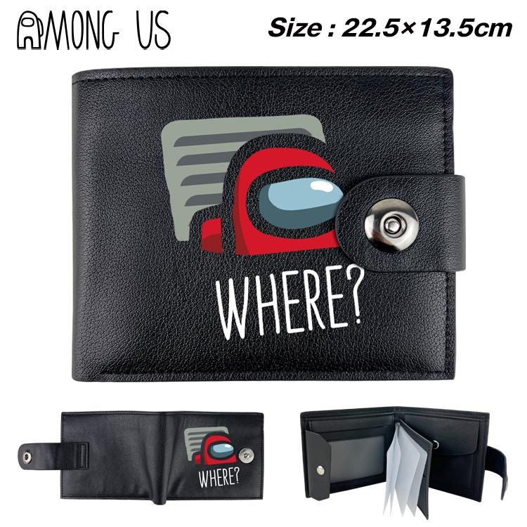 Among us Game Black Leather Magnetic Buckle Two Fold Card Holder Wallet 22.5X13.5CM