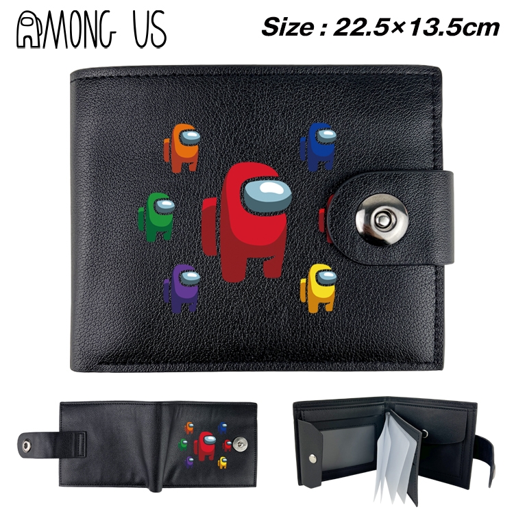 Among us Game Black Leather Magnetic Buckle Two Fold Card Holder Wallet 22.5X13.5CM