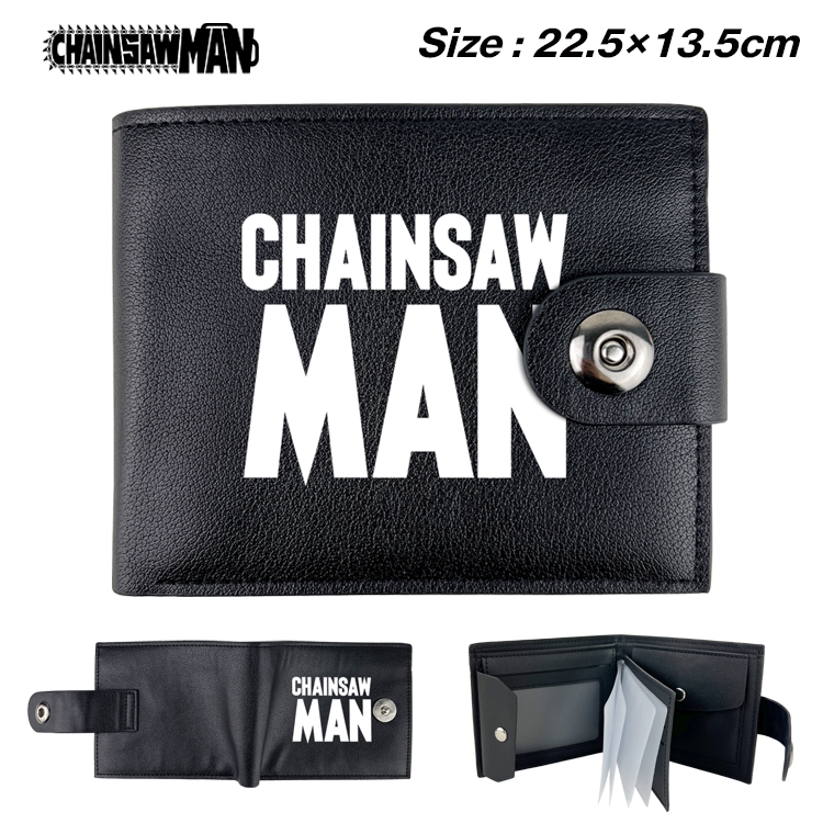 chainsaw man Anime Leather Magnetic Buckle Two-fold Card Holder Wallet 22.5X13.5CM