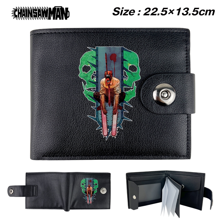 chainsaw man Anime Leather Magnetic Buckle Two-fold Card Holder Wallet 22.5X13.5CM