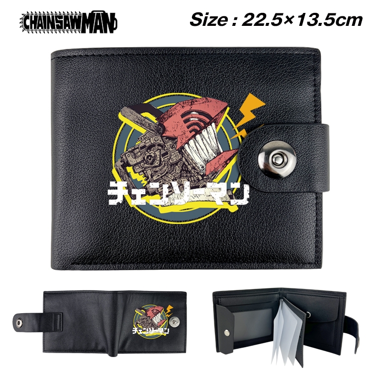 chainsaw man Anime Leather Magnetic Buckle Two-fold Card Holder Wallet 22.5X13.5CM