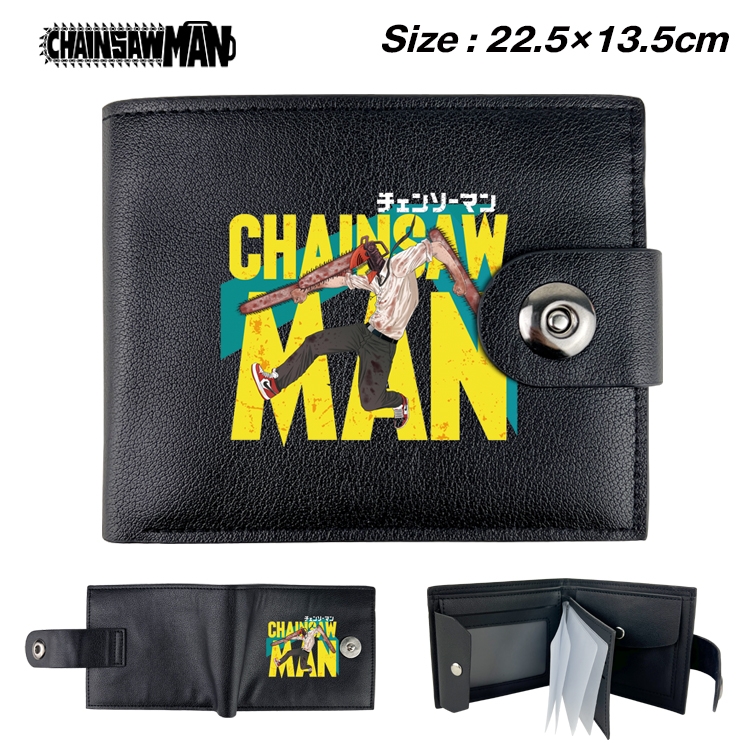 chainsaw man Anime Leather Magnetic Buckle Two-fold Card Holder Wallet 22.5X13.5CM