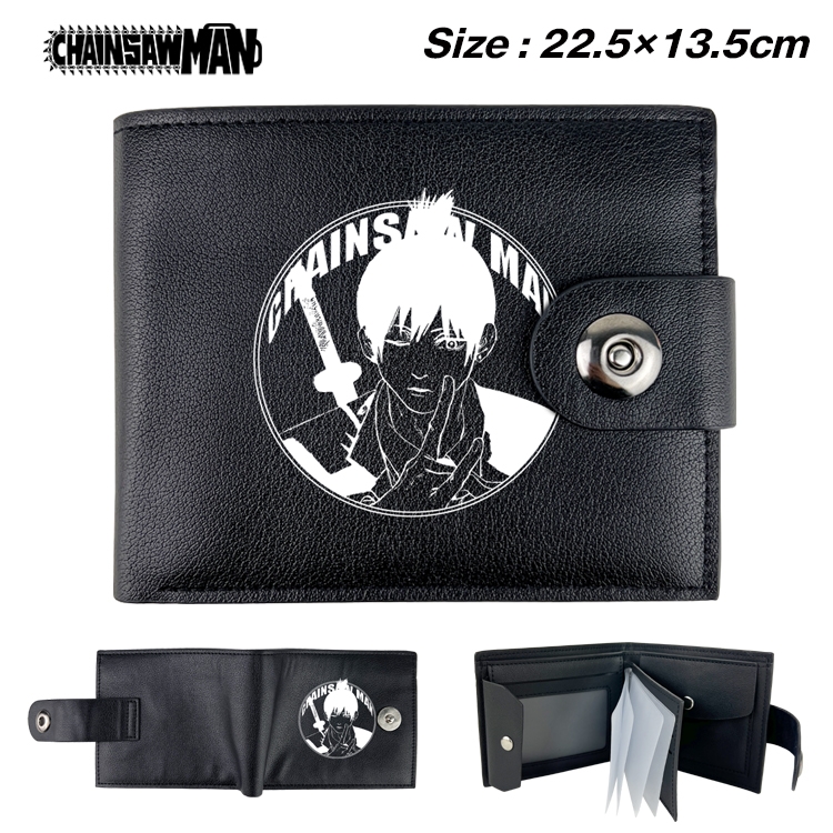 chainsaw man Anime Leather Magnetic Buckle Two-fold Card Holder Wallet 22.5X13.5CM