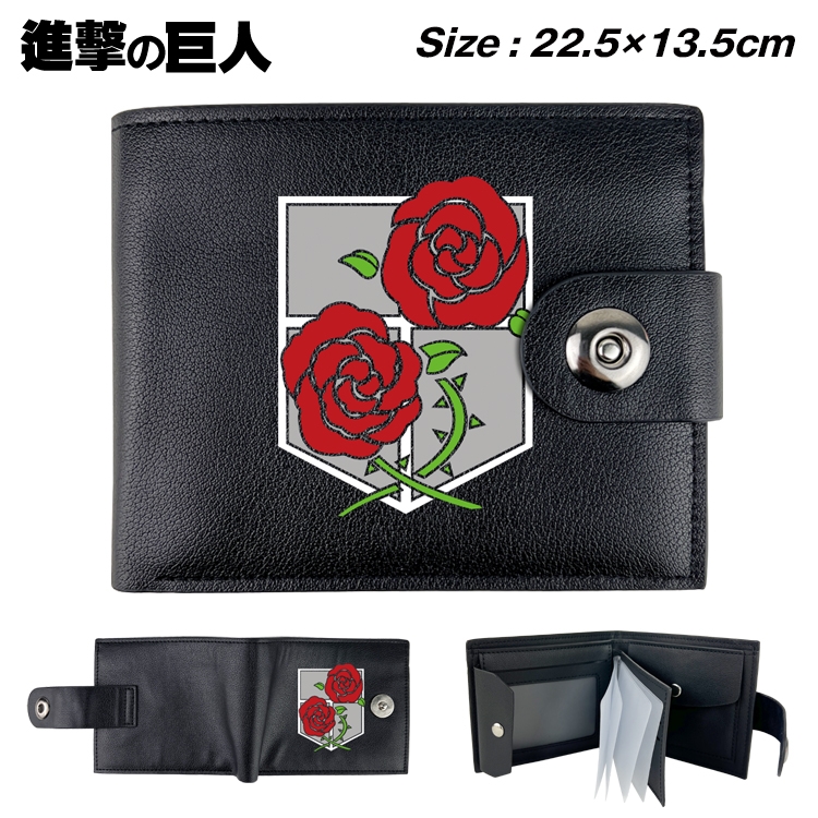 Shingeki no Kyojin Anime Leather Magnetic Buckle Two-fold Card Holder Wallet 22.5X13.5CM