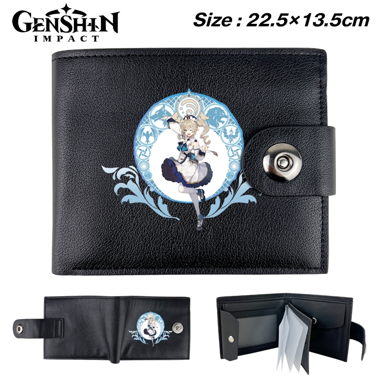 Genshin Impact Anime Leather Magnetic Buckle Two-fold Card Holder Wallet 22.5X13.5CM