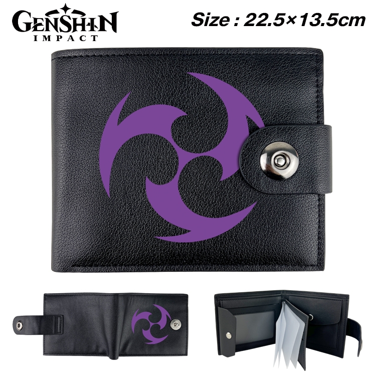 Genshin Impact Anime Leather Magnetic Buckle Two-fold Card Holder Wallet 22.5X13.5CM