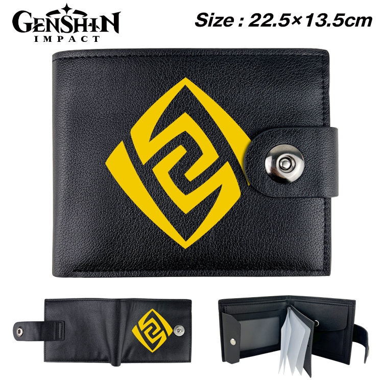 Genshin Impact Anime Leather Magnetic Buckle Two-fold Card Holder Wallet 22.5X13.5CM