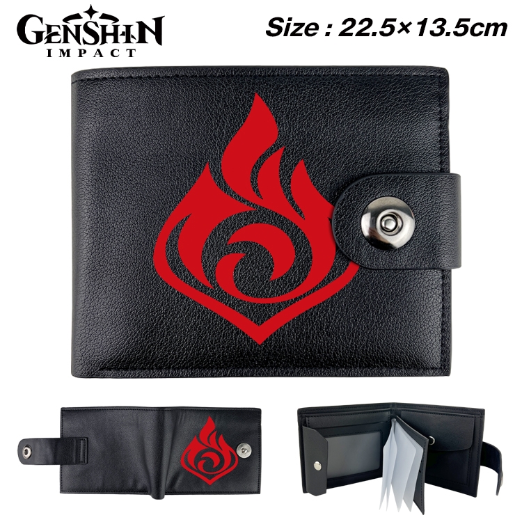 Genshin Impact Anime Leather Magnetic Buckle Two-fold Card Holder Wallet 22.5X13.5CM