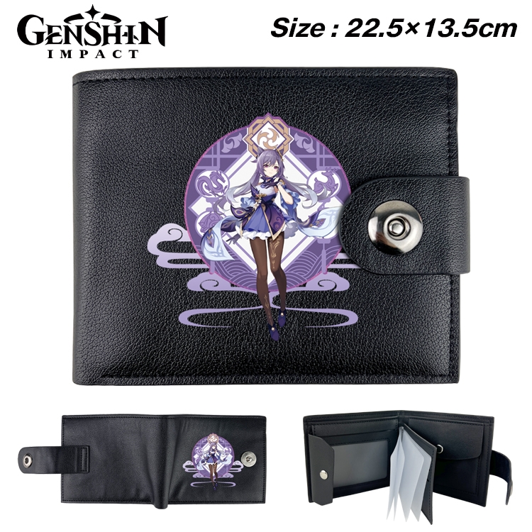 Genshin Impact Anime Leather Magnetic Buckle Two-fold Card Holder Wallet 22.5X13.5CM