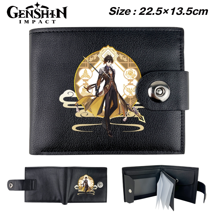 Genshin Impact Anime Leather Magnetic Buckle Two-fold Card Holder Wallet 22.5X13.5CM