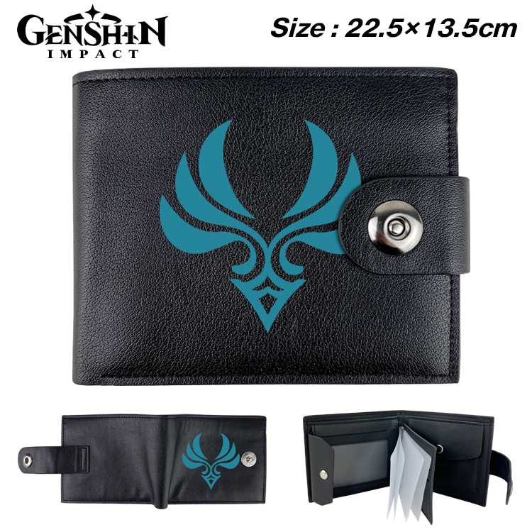 Genshin Impact Anime Leather Magnetic Buckle Two-fold Card Holder Wallet 22.5X13.5CM